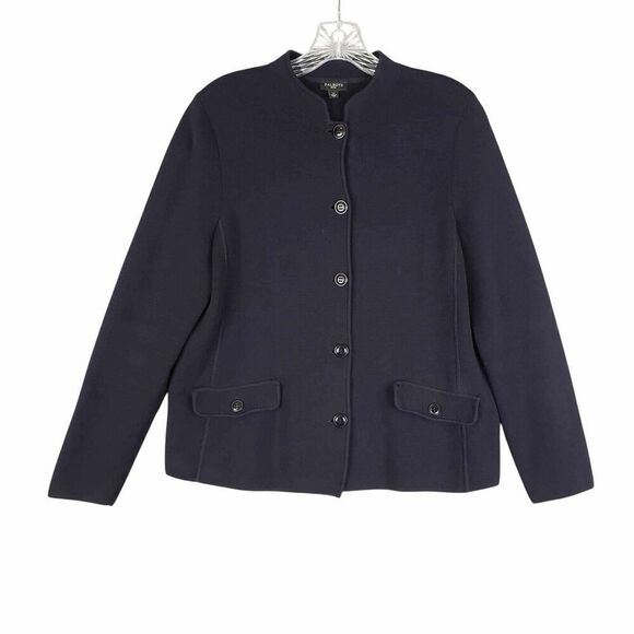 Talbots Blazer Women’s Size LP Large Petite Jacket Navy Blue Stretch Knit - Picture 2 of 7